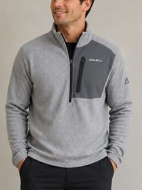 Eddie Bauer Gray Quarter Zip Fleece Pullover Men’s Medium